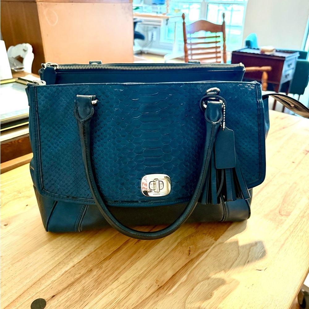 2013 Coach Navy Blue Python Embossed Large Harper… - image 1